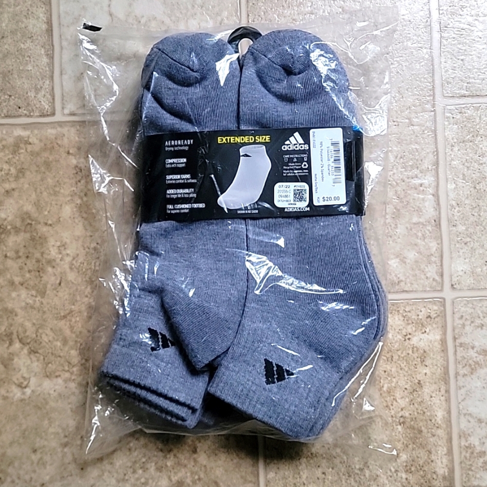 Adidas Men's Quarter Socks 6 pair 12-15 XL